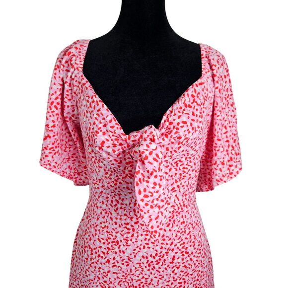 Womens Size S Floral Print Flutter Sleeve Mini Dress Tie Front Cut Out Casual - Picture 6 of 13